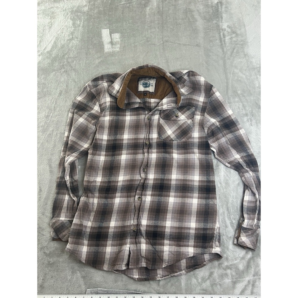 Gioberti Mens Shirt Small Brown Plaid Flannel Corduroy Collar Button Front